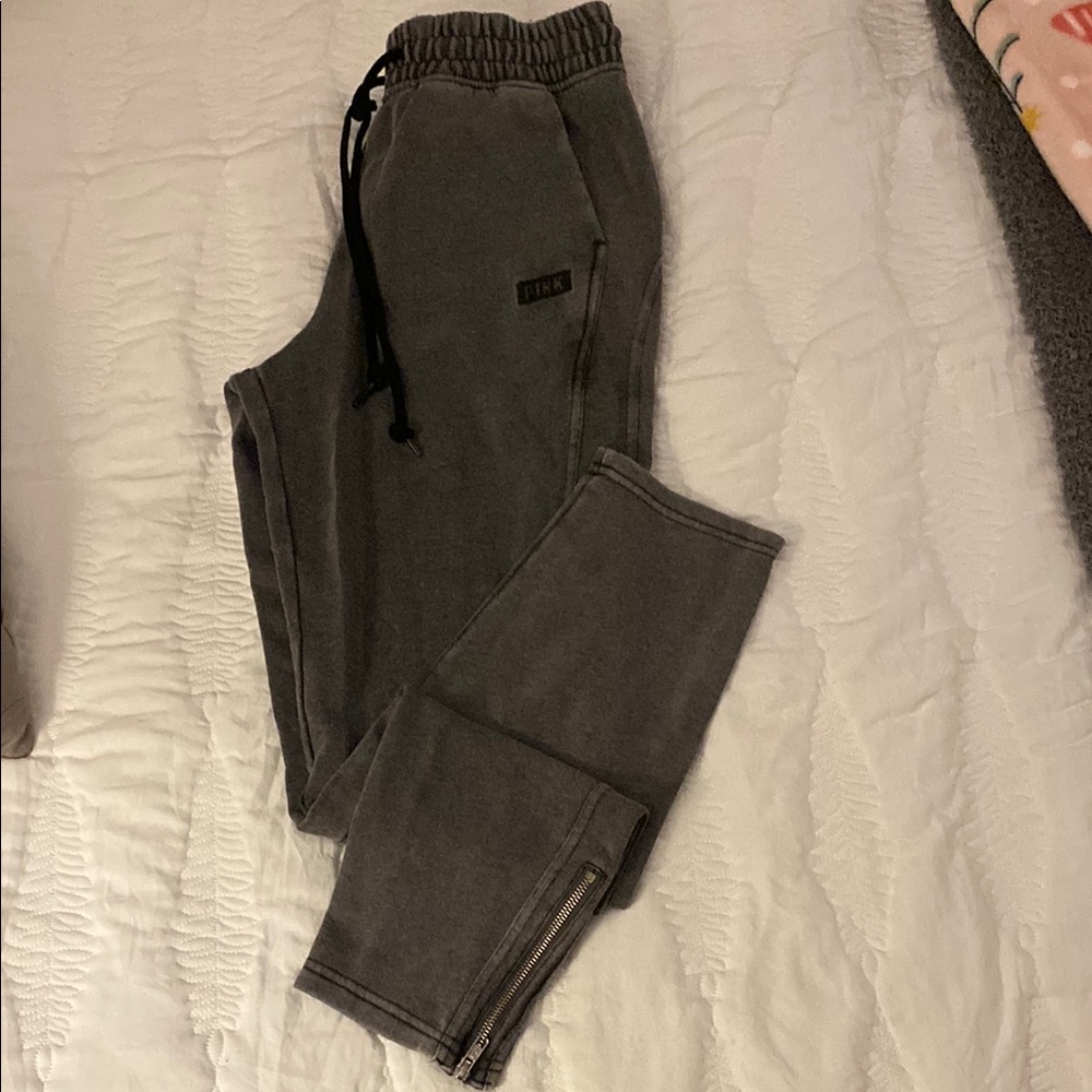 PINK Gray Joggers with Zipper Detail